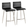 Mara Upholstered 26" Fixed-Height Counter Stool - Set of 2 - Stainless Steel, Black PU