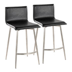 Mara Upholstered 26" Fixed-Height Counter Stool - Set of 2 - Stainless Steel, Black PU