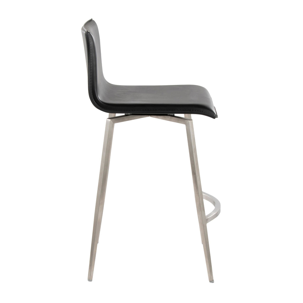 Mara Upholstered 26" Fixed-Height Counter Stool - Set of 2 - Stainless Steel, Black PU