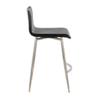 Mara Upholstered 26" Fixed-Height Counter Stool - Set of 2 - Stainless Steel, Black PU