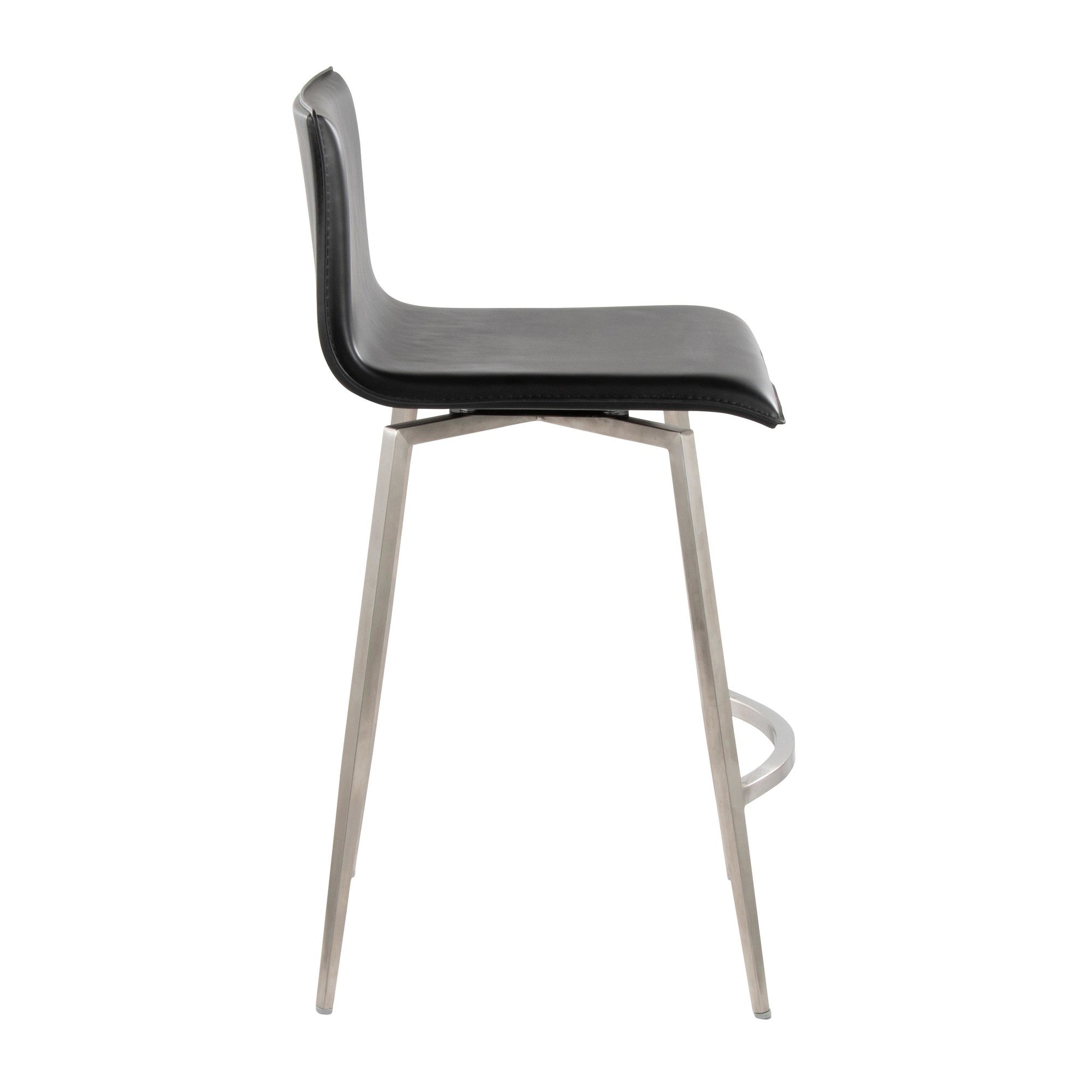 Mara Upholstered 26" Fixed-Height Counter Stool - Set of 2 - Stainless Steel, Black PU