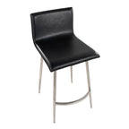 Mara Upholstered 26" Fixed-Height Counter Stool - Set of 2 - Stainless Steel, Black PU