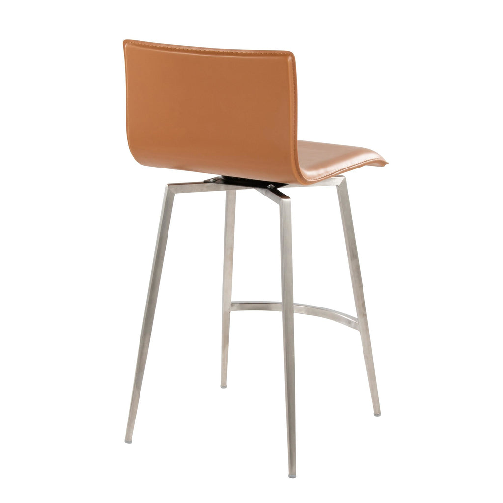 Mara Upholstered 26" Fixed-Height Counter Stool - Set of 2 - Stainless Steel, Camel PU
