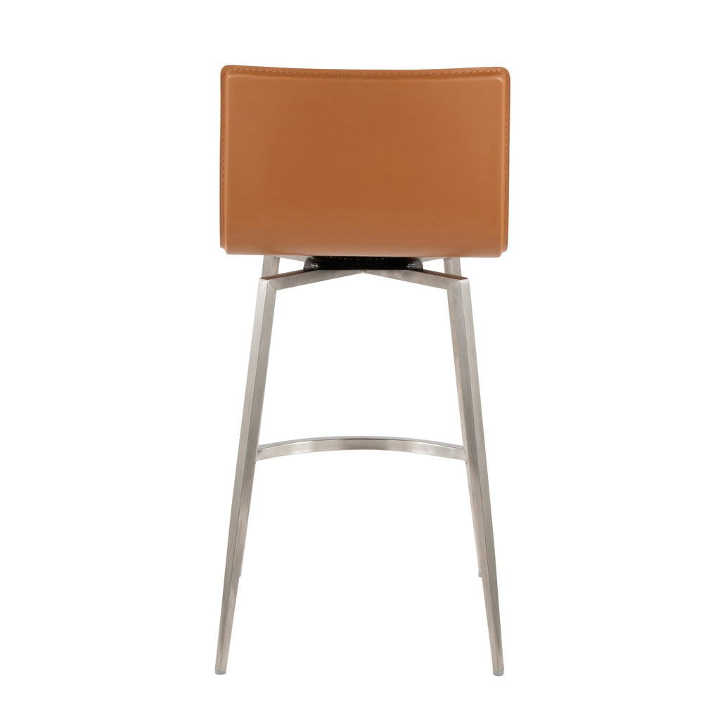 Mara Upholstered 26" Fixed-Height Counter Stool - Set of 2 - Stainless Steel, Camel PU