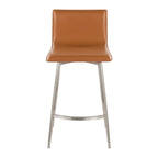 Mara Upholstered 26" Fixed-Height Counter Stool - Set of 2 - Stainless Steel, Camel PU