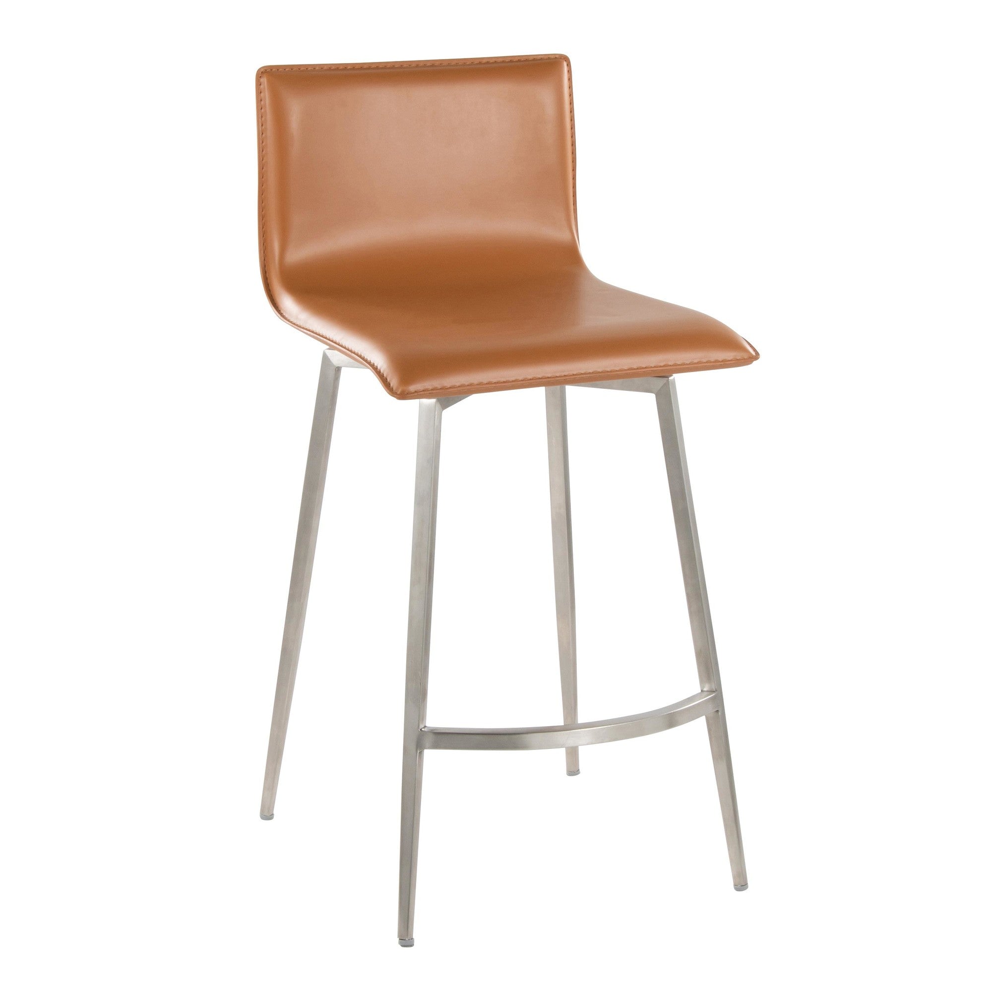 Mara Upholstered 26" Fixed-Height Counter Stool - Set of 2 - Stainless Steel, Camel PU