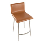 Mara Upholstered 26" Fixed-Height Counter Stool - Set of 2 - Stainless Steel, Camel PU