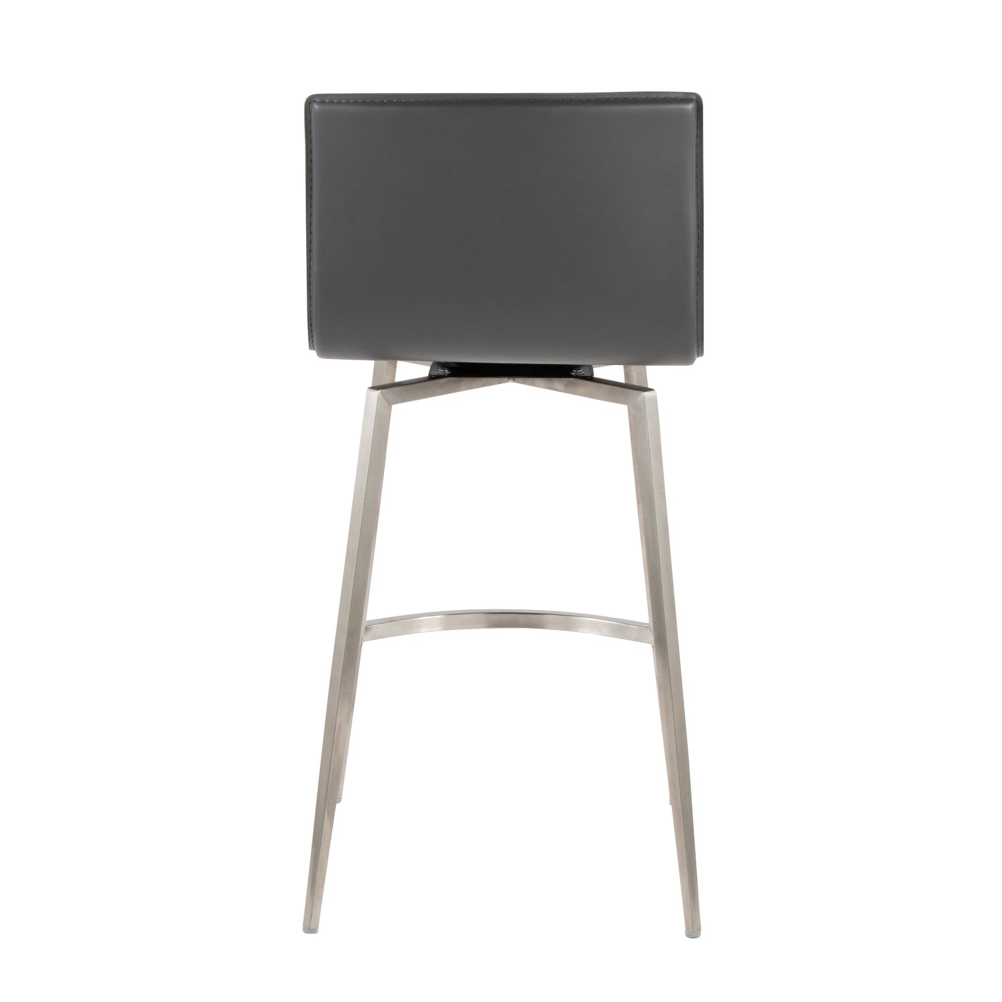 Mara Upholstered 26" Fixed-Height Counter Stool - Set of 2 - Stainless Steel, Grey PU