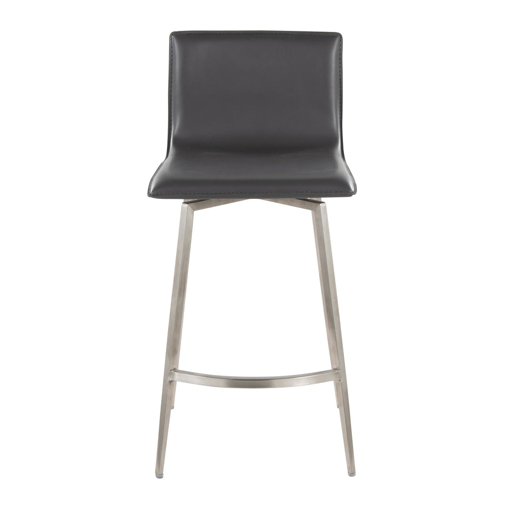 Mara Upholstered 26" Fixed-Height Counter Stool - Set of 2 - Stainless Steel, Grey PU