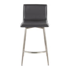 Mara Upholstered 26" Fixed-Height Counter Stool - Set of 2 - Stainless Steel, Grey PU
