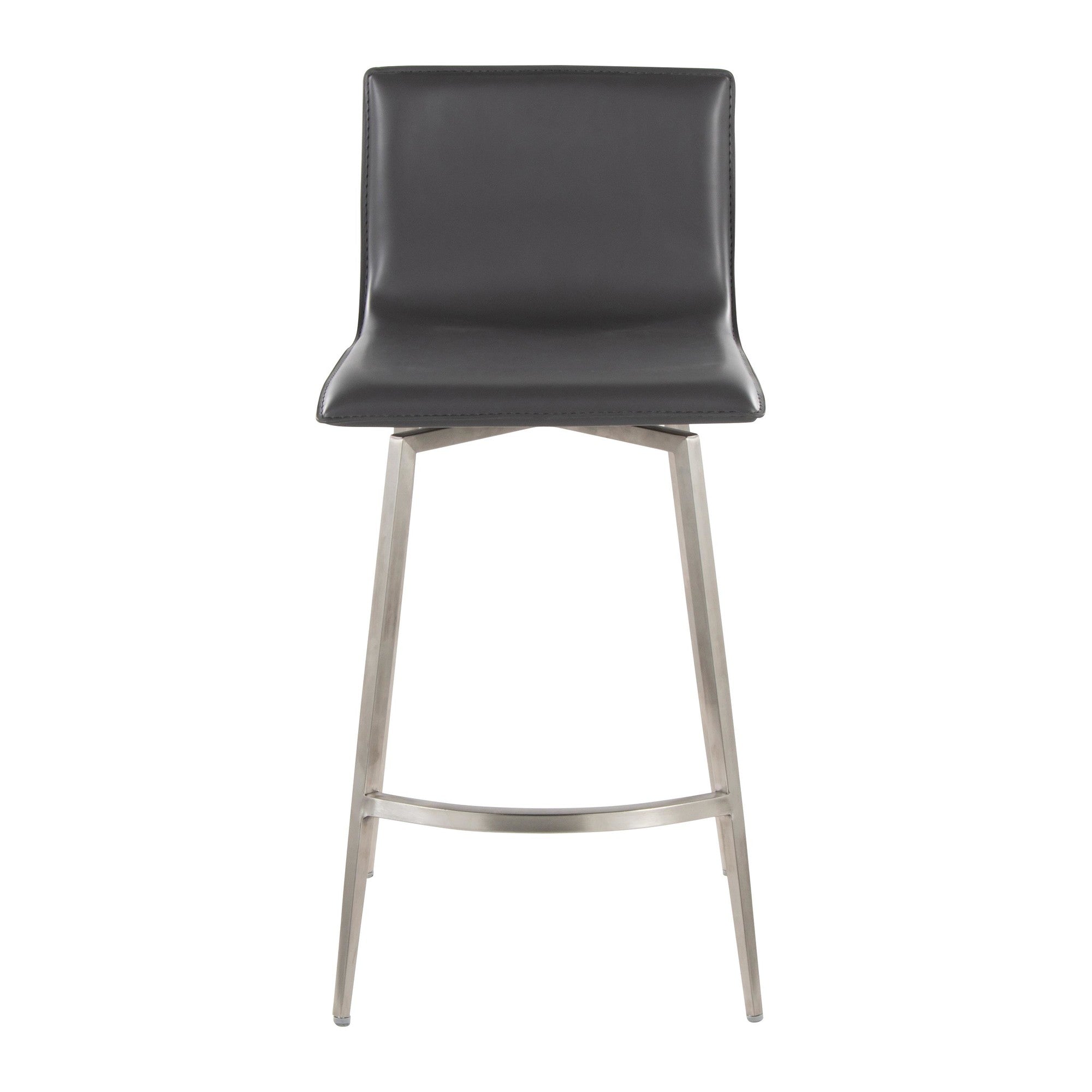 Mara Upholstered 26" Fixed-Height Counter Stool - Set of 2 - Stainless Steel, Grey PU