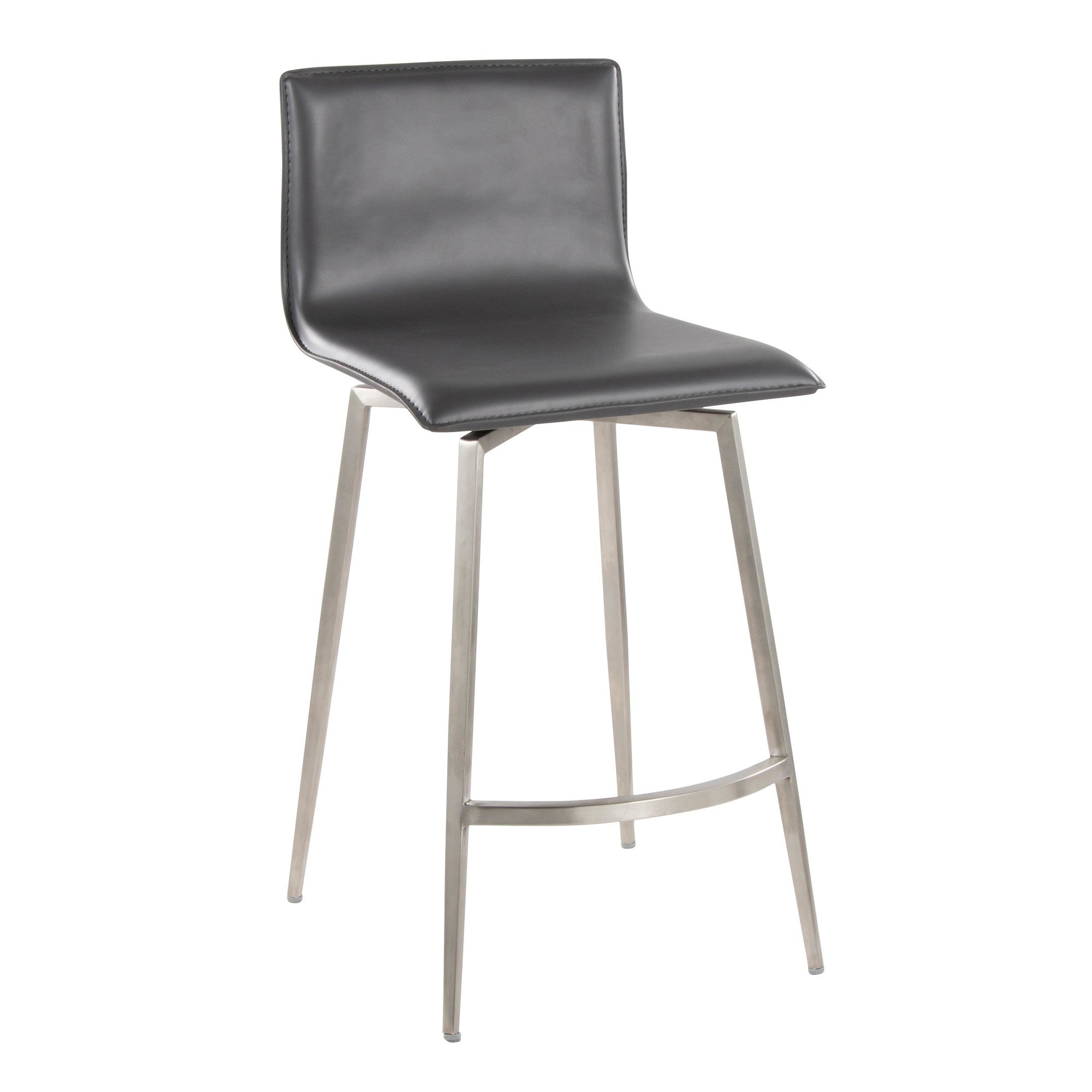 Mara Upholstered 26" Fixed-Height Counter Stool - Set of 2 - Stainless Steel, Grey PU