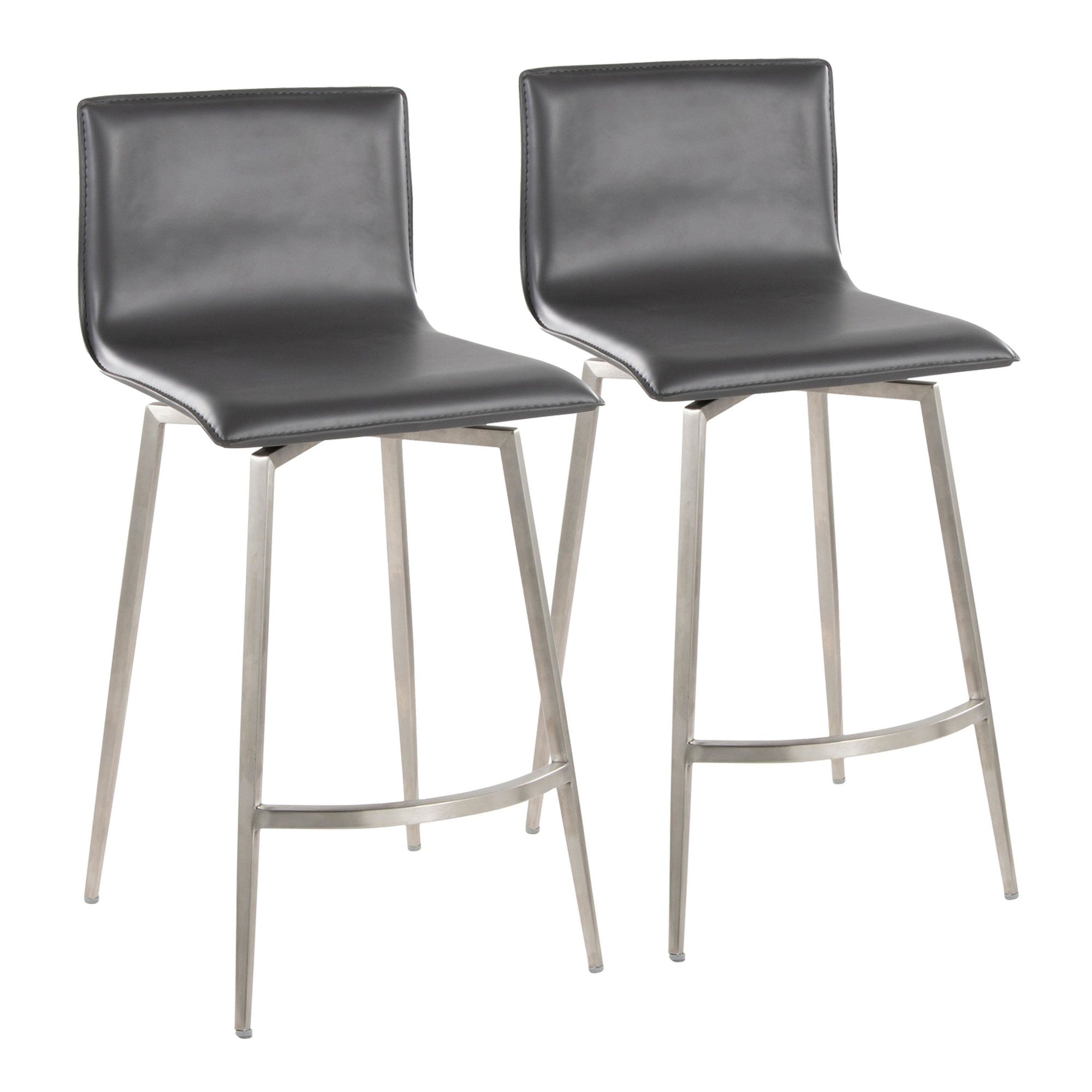 Mara Upholstered 26" Fixed-Height Counter Stool - Set of 2 - Stainless Steel, Grey PU