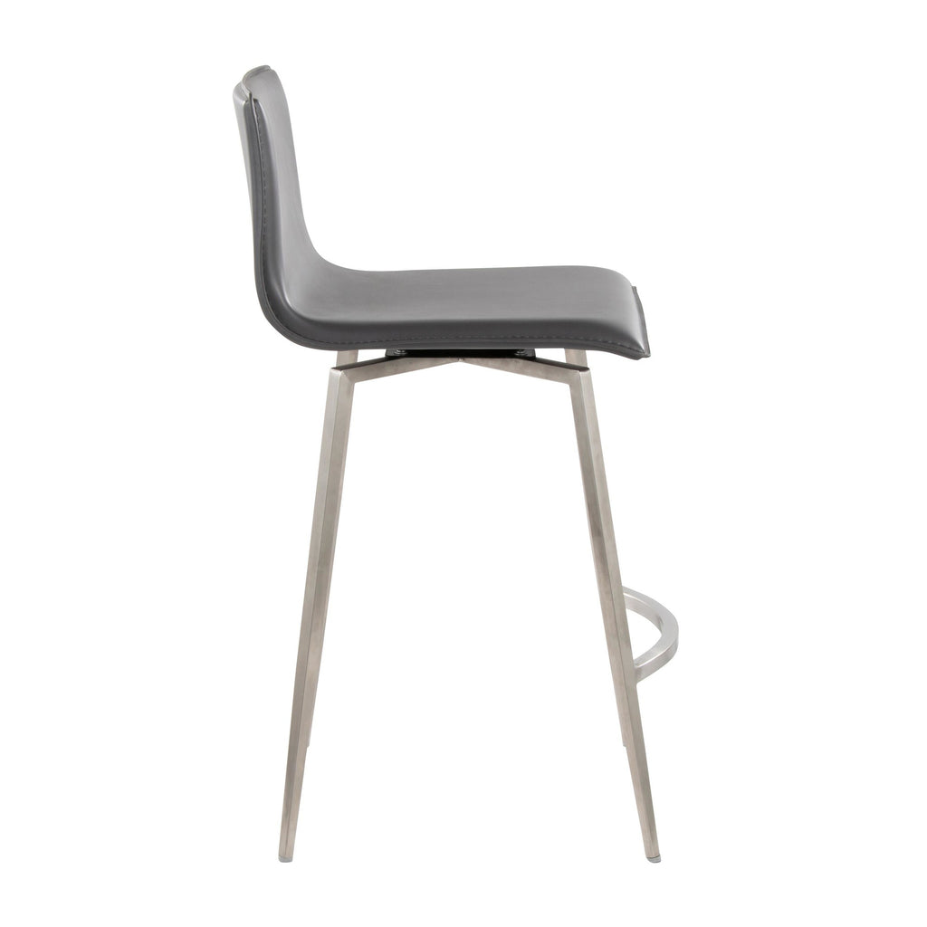 Mara Upholstered 26" Fixed-Height Counter Stool - Set of 2 - Stainless Steel, Grey PU