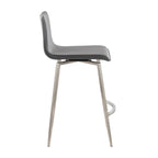 Mara Upholstered 26" Fixed-Height Counter Stool - Set of 2 - Stainless Steel, Grey PU