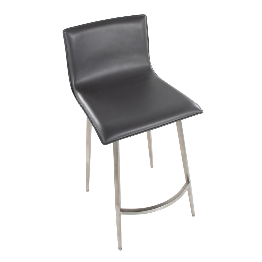 Mara Upholstered 26" Fixed-Height Counter Stool - Set of 2 - Stainless Steel, Grey PU