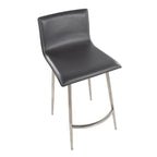 Mara Upholstered 26" Fixed-Height Counter Stool - Set of 2 - Stainless Steel, Grey PU