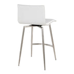 Mara Upholstered 26" Fixed-Height Counter Stool - Set of 2 - Stainless Steel, White PU