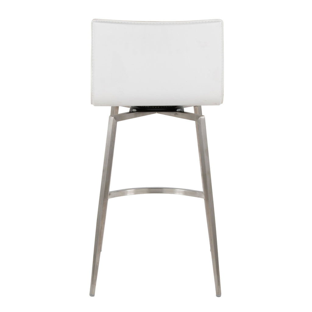 Mara Upholstered 26" Fixed-Height Counter Stool - Set of 2 - Stainless Steel, White PU