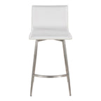 Mara Upholstered 26" Fixed-Height Counter Stool - Set of 2 - Stainless Steel, White PU