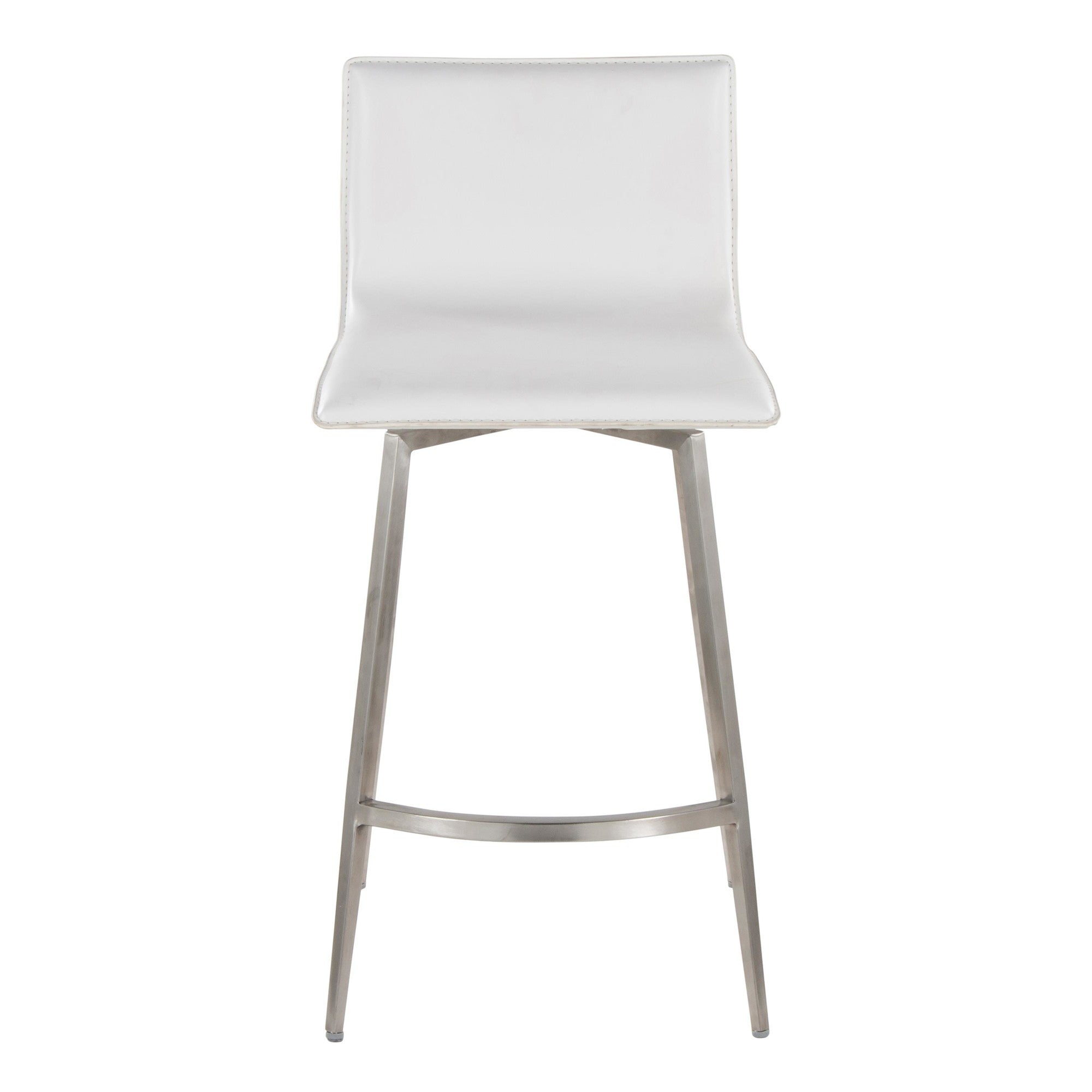 Mara Upholstered 26" Fixed-Height Counter Stool - Set of 2 - Stainless Steel, White PU