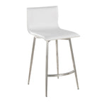Mara Upholstered 26" Fixed-Height Counter Stool - Set of 2 - Stainless Steel, White PU