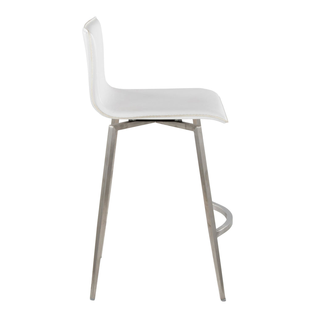 Mara Upholstered 26" Fixed-Height Counter Stool - Set of 2 - Stainless Steel, White PU