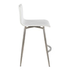 Mara Upholstered 26" Fixed-Height Counter Stool - Set of 2 - Stainless Steel, White PU
