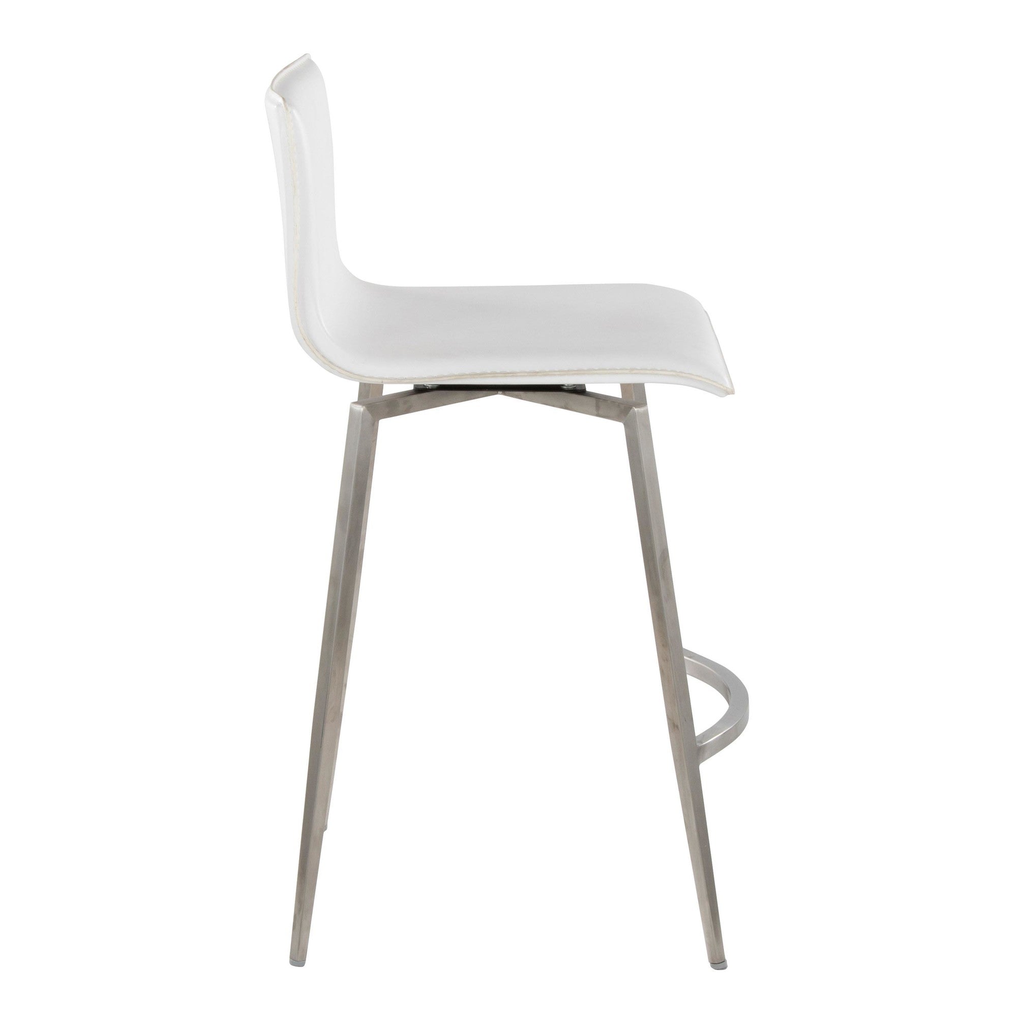 Mara Upholstered 26" Fixed-Height Counter Stool - Set of 2 - Stainless Steel, White PU