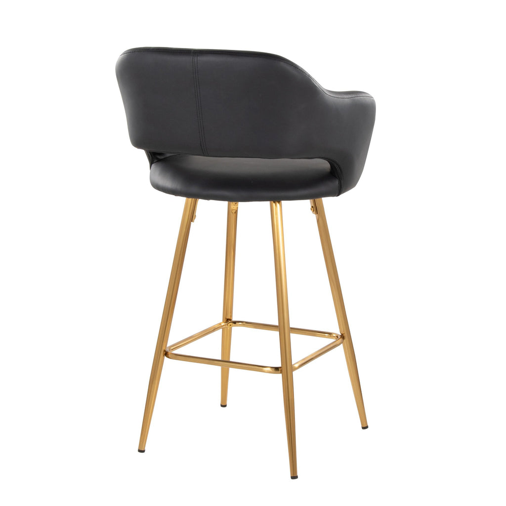 Margarite 26" Fixed-Height Counter Stool - Set of 2 - Gold Metal, Black PU
