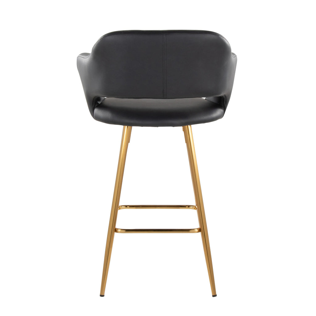 Margarite 26" Fixed-Height Counter Stool - Set of 2 - Gold Metal, Black PU