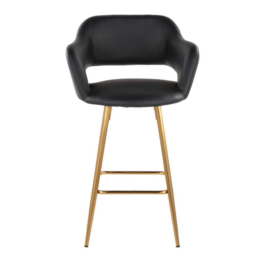 Margarite 26" Fixed-Height Counter Stool - Set of 2 - Gold Metal, Black PU