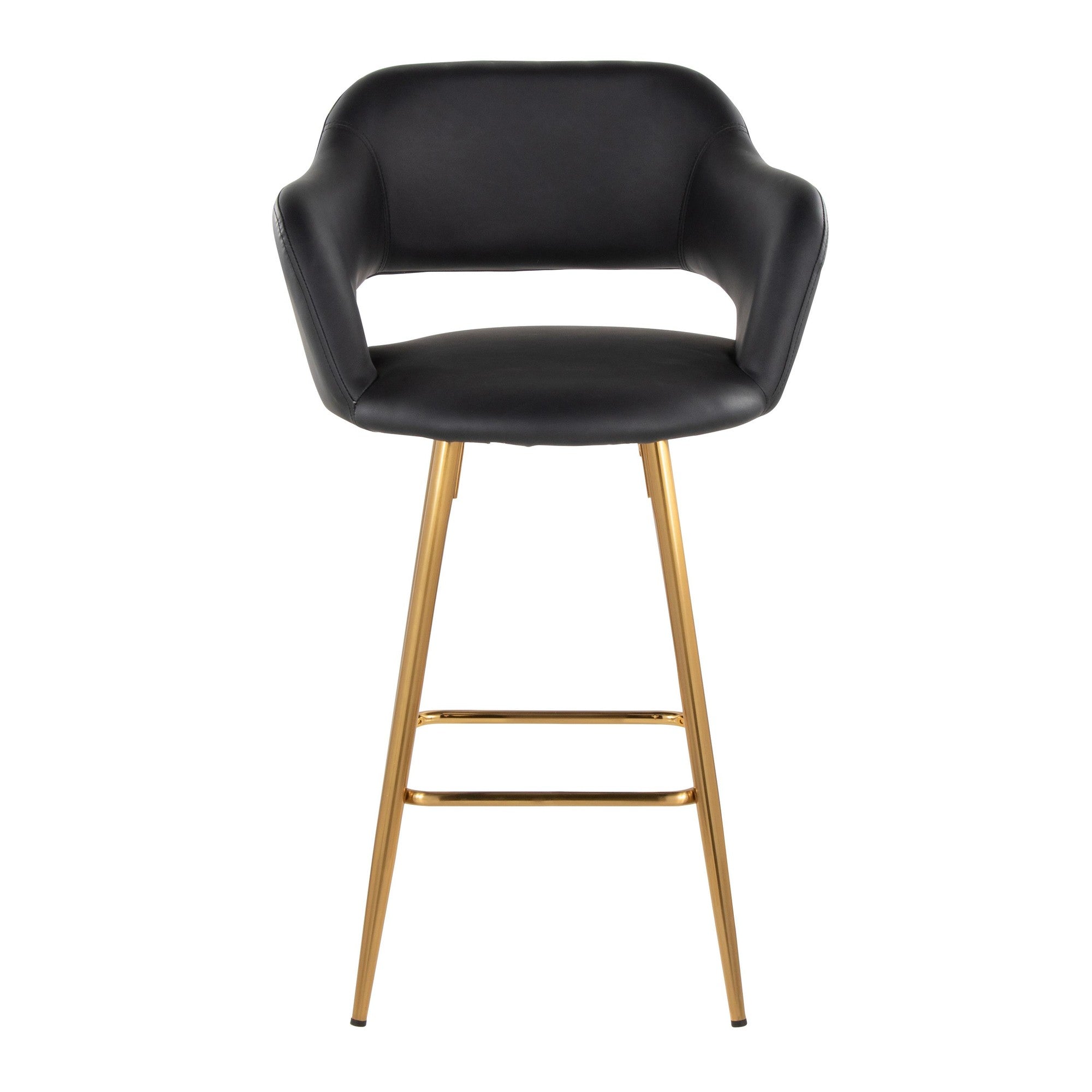 Margarite 26" Fixed-Height Counter Stool - Set of 2 - Gold Metal, Black PU
