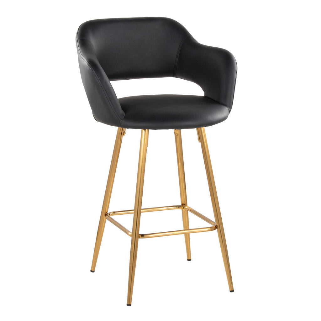 Margarite 26" Fixed-Height Counter Stool - Set of 2 - Gold Metal, Black PU