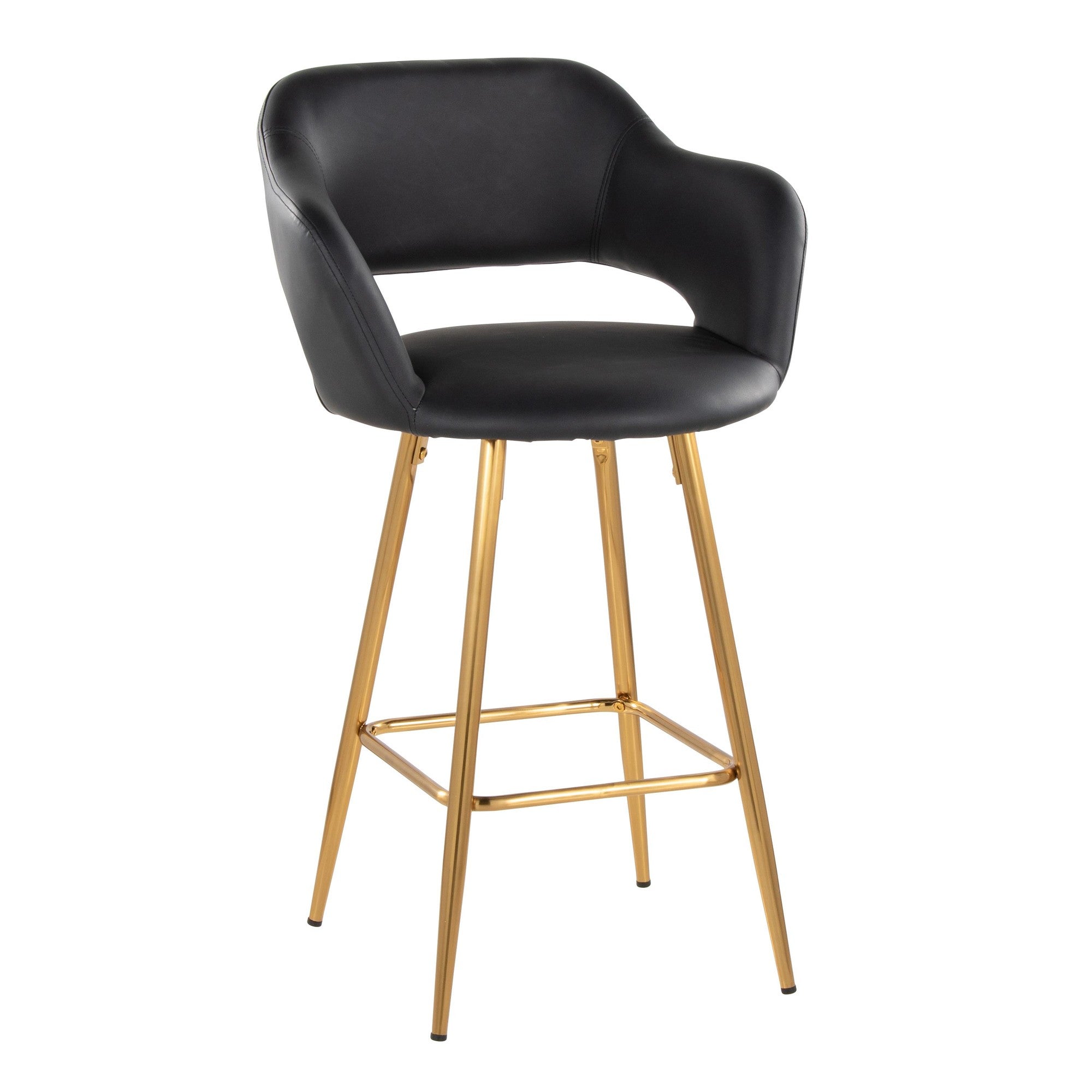 Margarite 26" Fixed-Height Counter Stool - Set of 2 - Gold Metal, Black PU