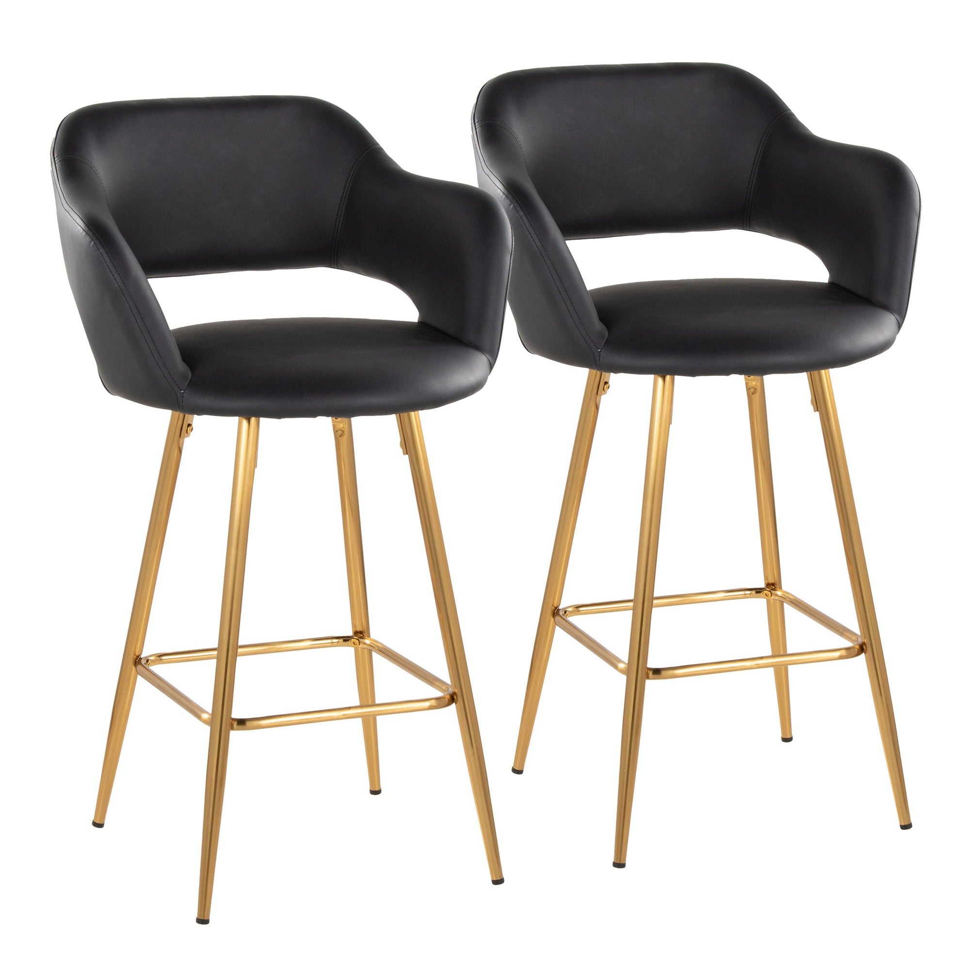 Margarite 26" Fixed-Height Counter Stool - Set of 2 - Gold Metal, Black PU