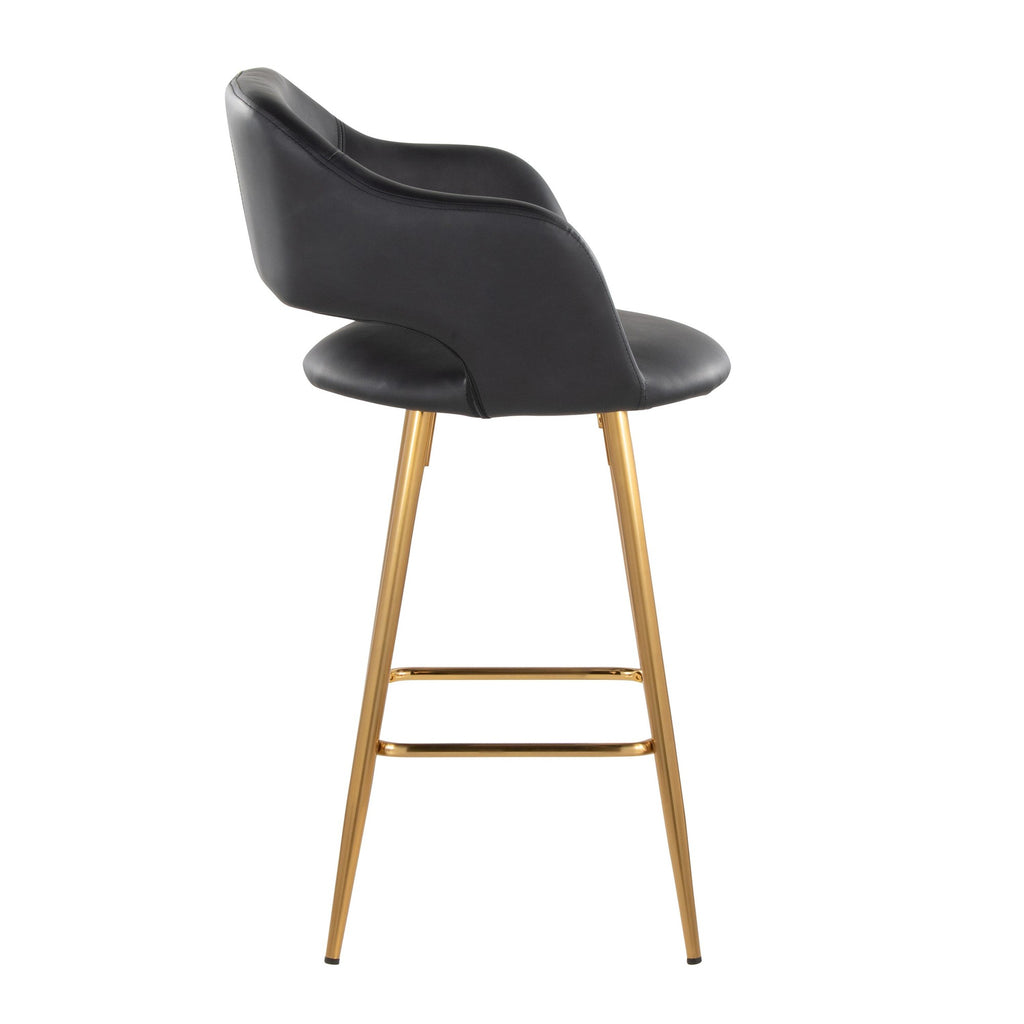 Margarite 26" Fixed-Height Counter Stool - Set of 2 - Gold Metal, Black PU