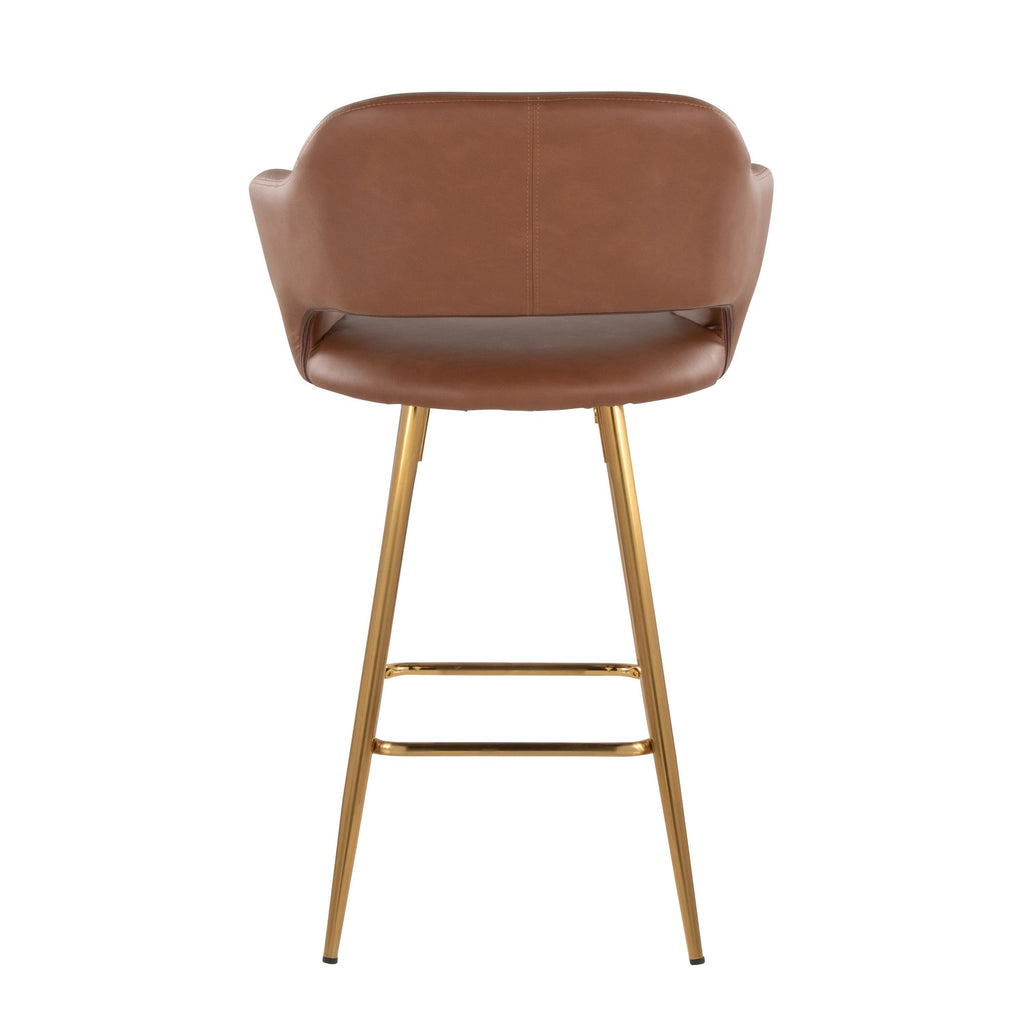 Margarite 26" Fixed-Height Counter Stool - Set of 2 - Gold Metal, Brown PU