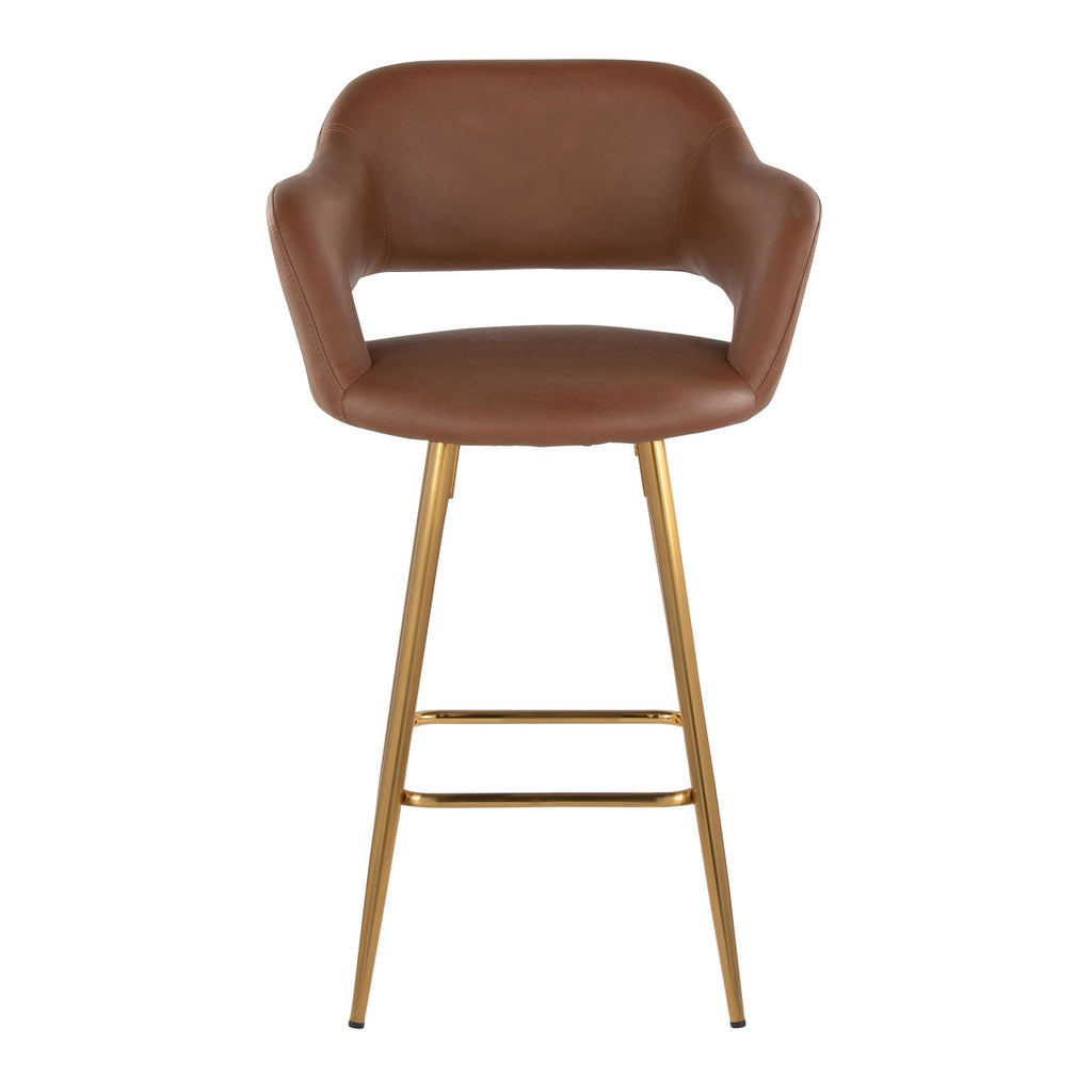 Margarite 26" Fixed-Height Counter Stool - Set of 2 - Gold Metal, Brown PU