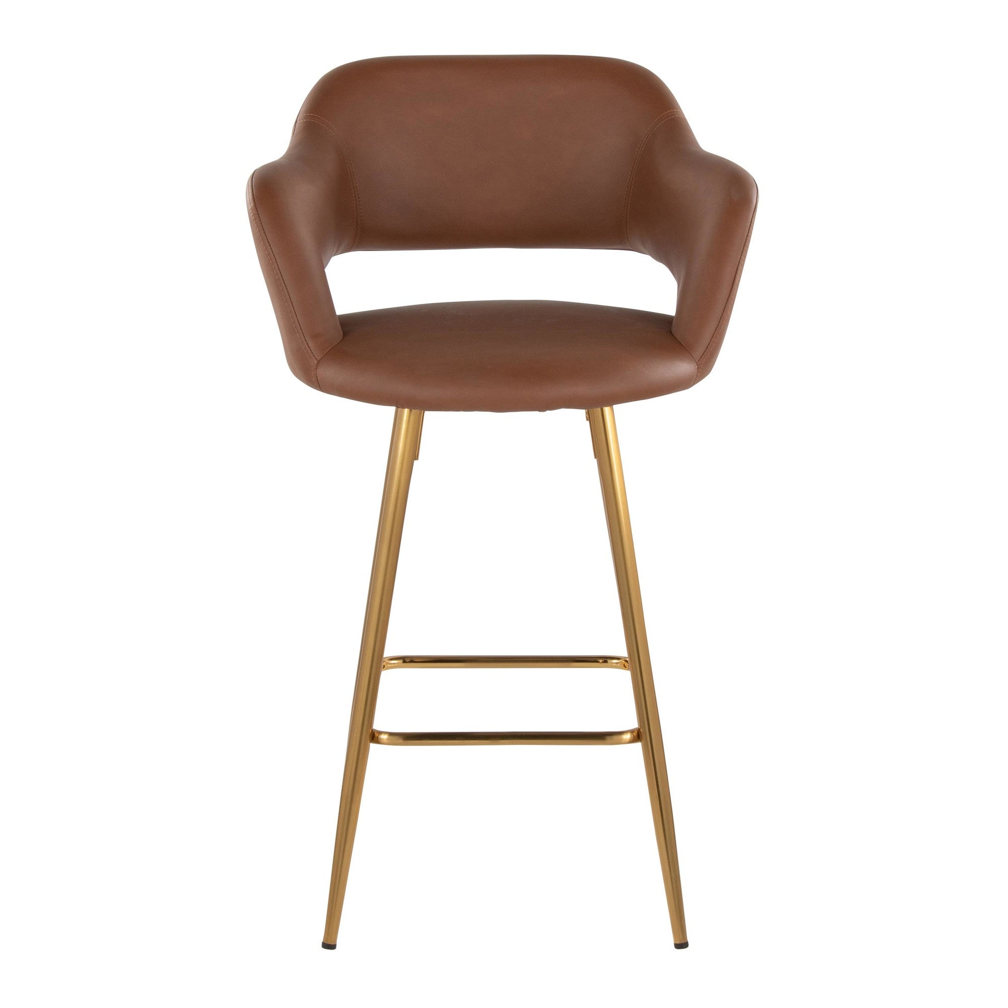 Margarite 26" Fixed-Height Counter Stool - Set of 2 - Gold Metal, Brown PU