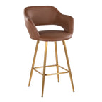 Margarite 26" Fixed-Height Counter Stool - Set of 2 - Gold Metal, Brown PU