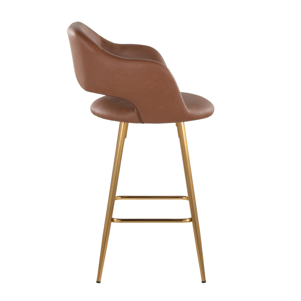 Margarite 26" Fixed-Height Counter Stool - Set of 2 - Gold Metal, Brown PU