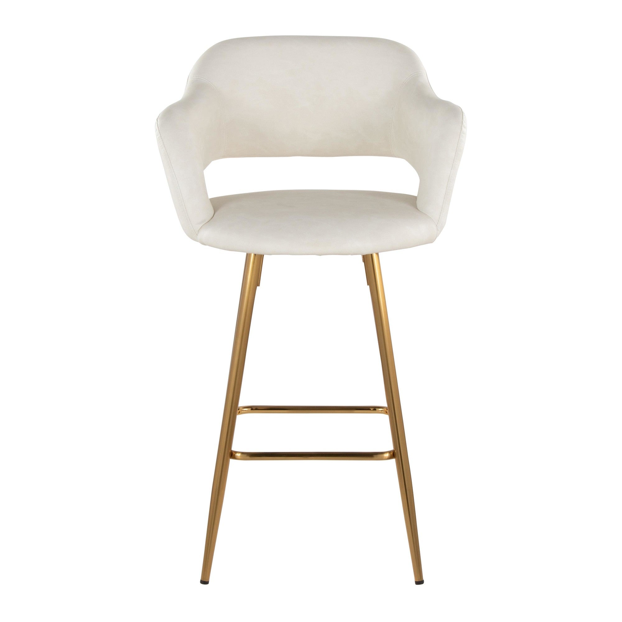 Margarite 26" Fixed-Height Counter Stool - Set of 2 - Gold Metal, Cream PU