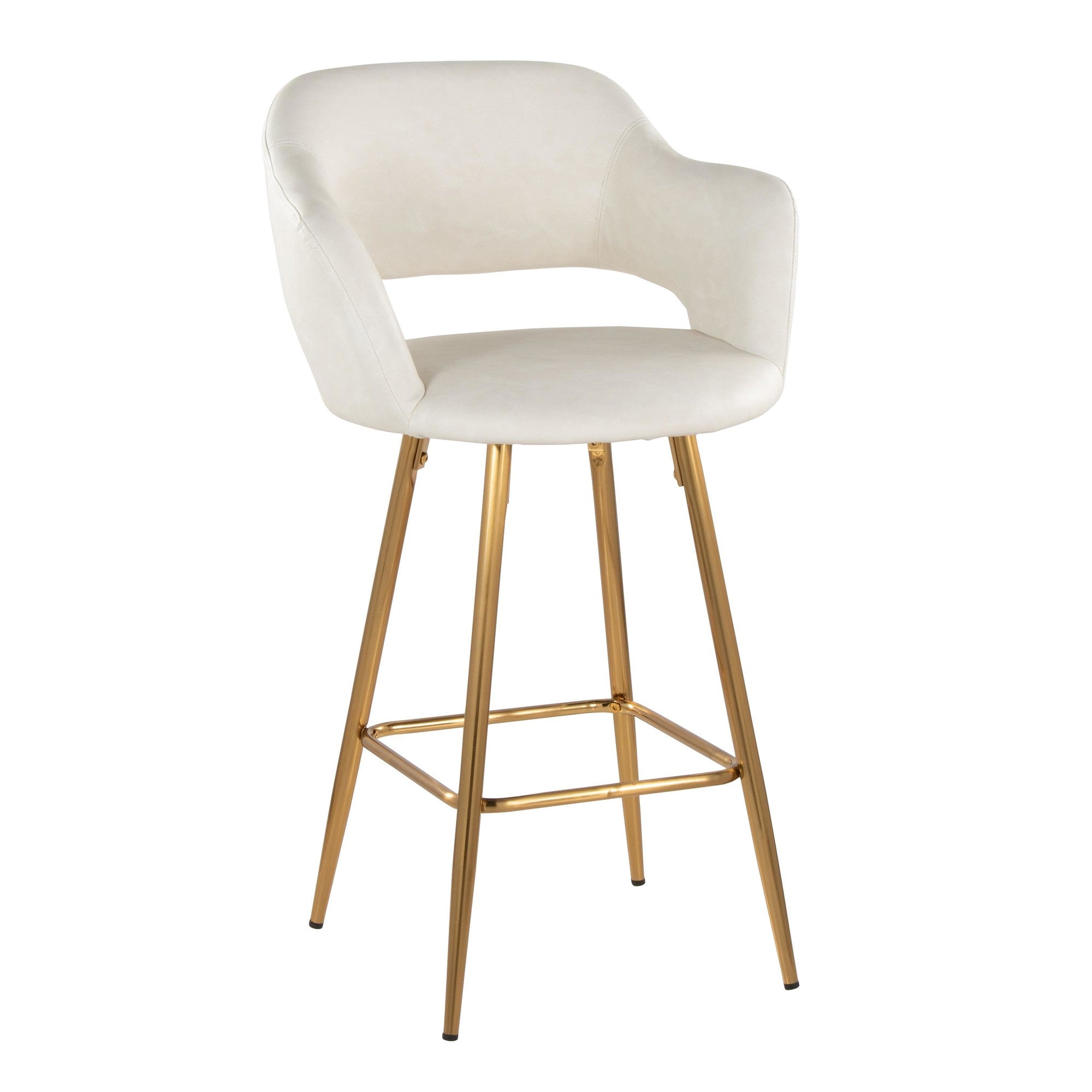 Margarite 26" Fixed-Height Counter Stool - Set of 2 - Gold Metal, Cream PU