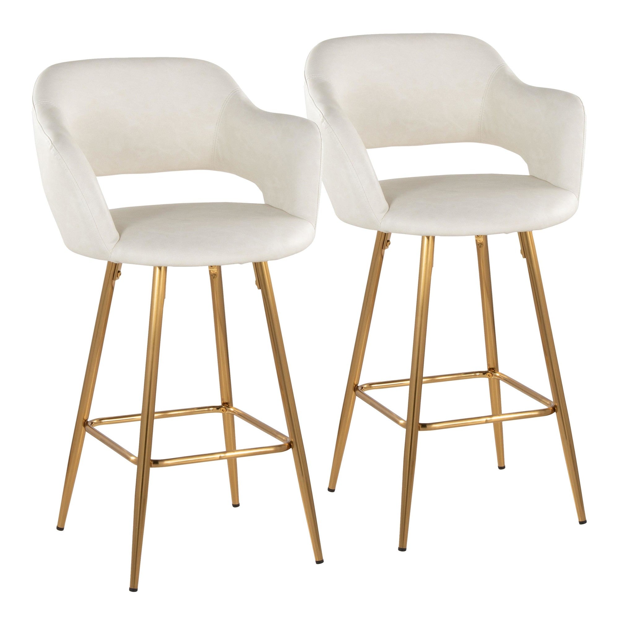 Margarite 26" Fixed-Height Counter Stool - Set of 2 - Gold Metal, Cream PU