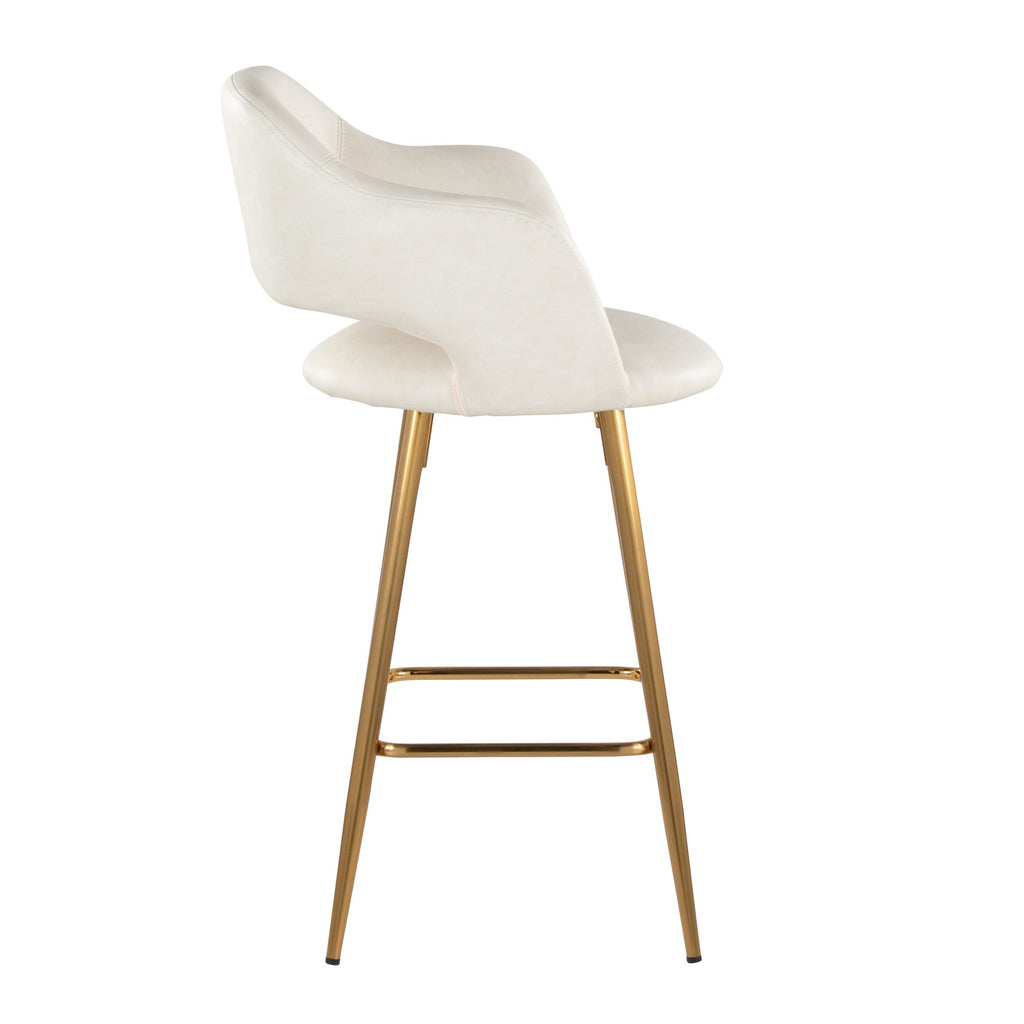 Margarite 26" Fixed-Height Counter Stool - Set of 2 - Gold Metal, Cream PU