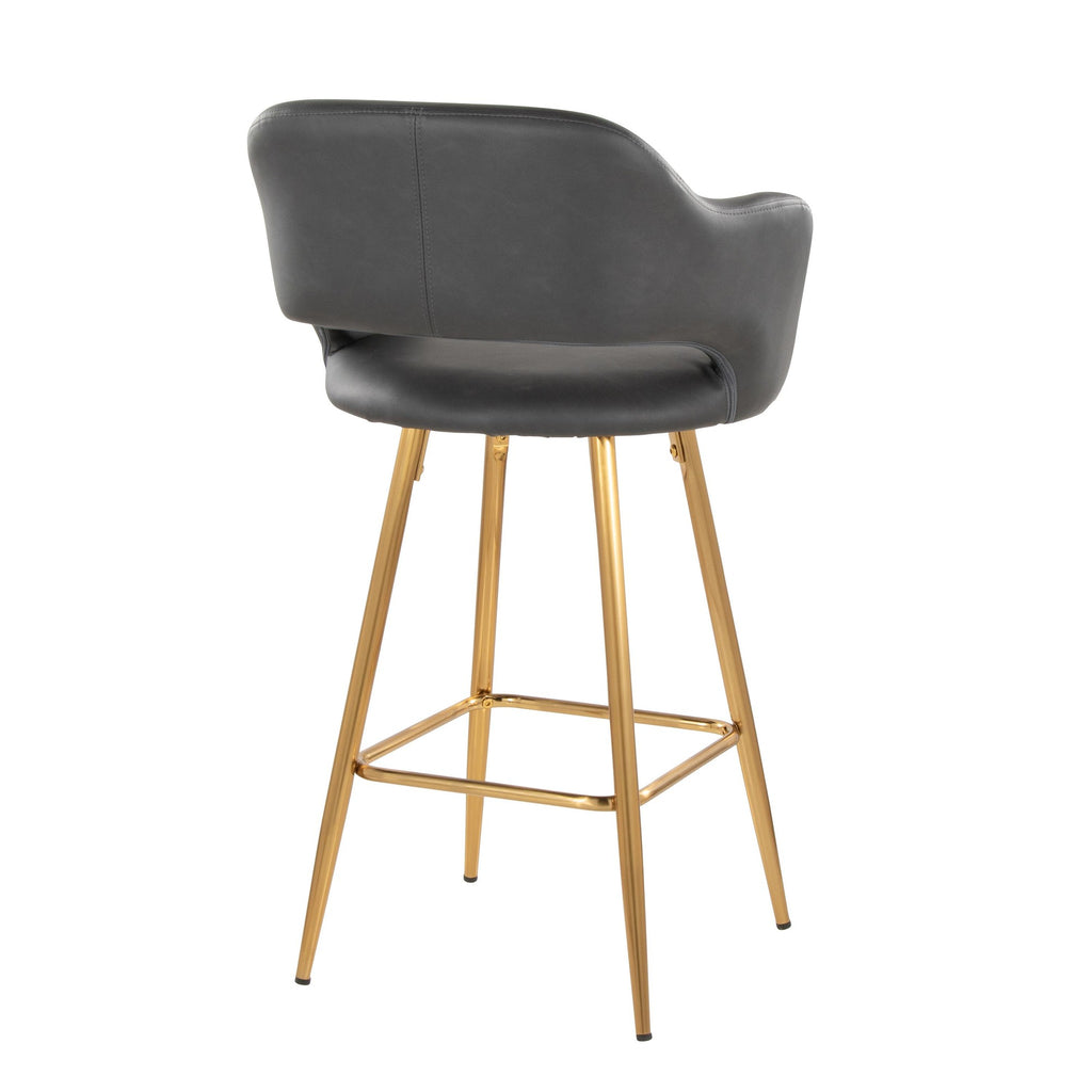 Margarite 26" Fixed-Height Counter Stool - Set of 2 - Gold Metal, Grey PU