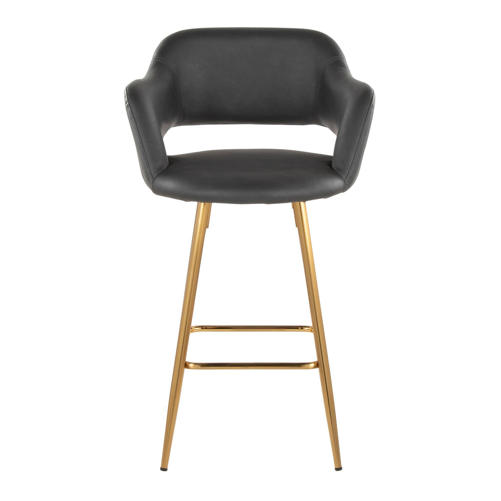 Margarite 26" Fixed-Height Counter Stool - Set of 2 - Gold Metal, Grey PU