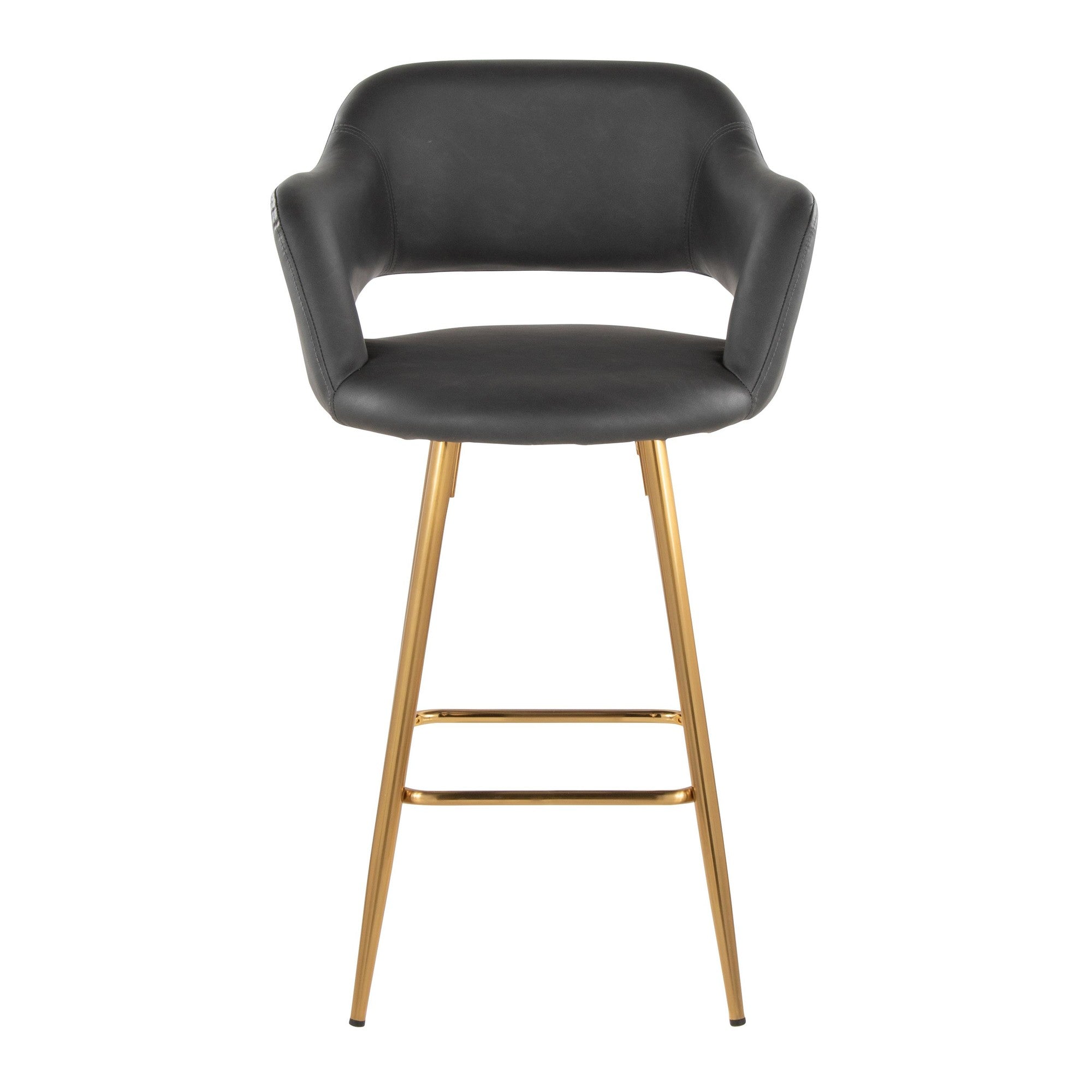 Margarite 26" Fixed-Height Counter Stool - Set of 2 - Gold Metal, Grey PU