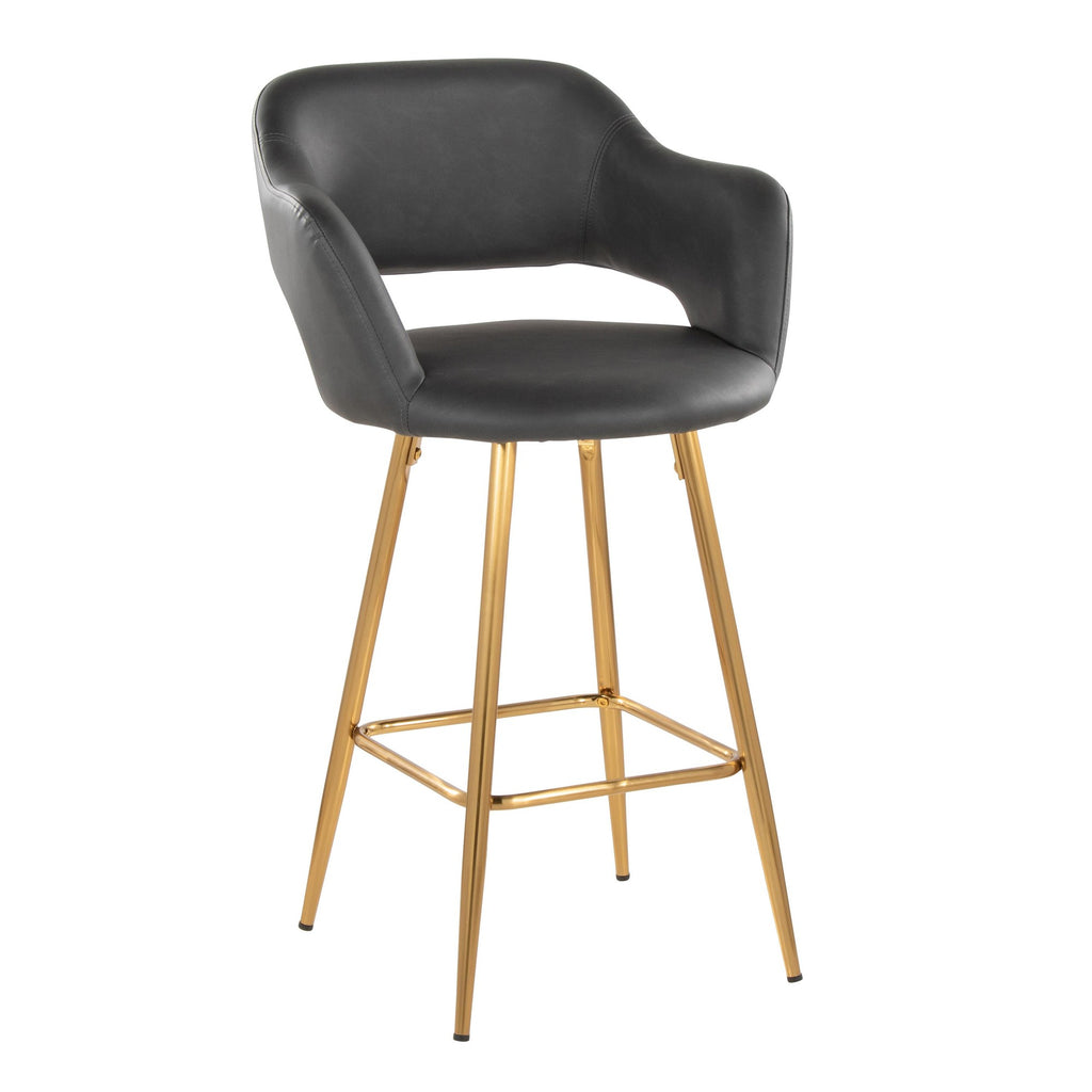 Margarite 26" Fixed-Height Counter Stool - Set of 2 - Gold Metal, Grey PU